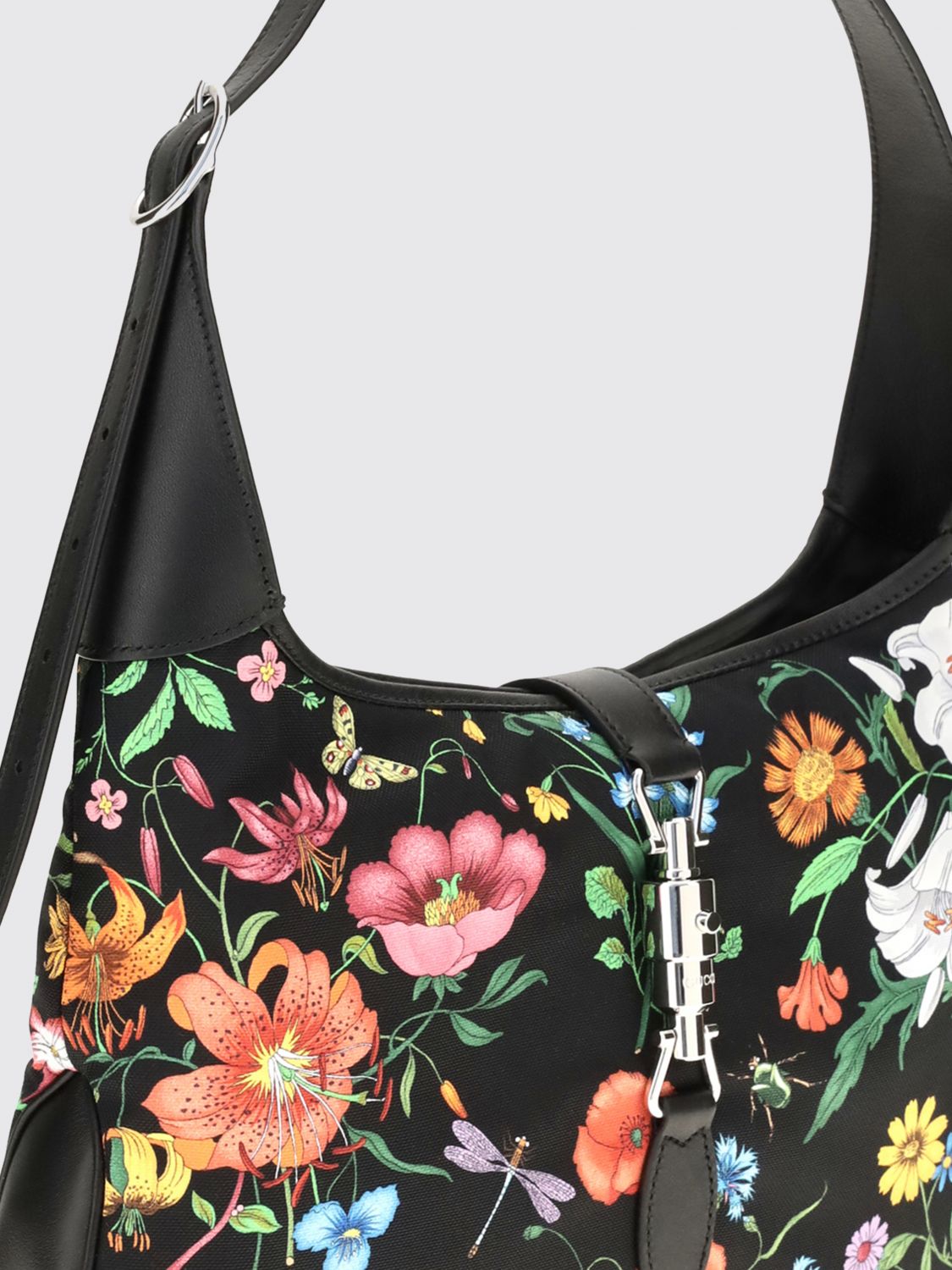 jackie 1961 floral print nylon shoulder bag with horsebit