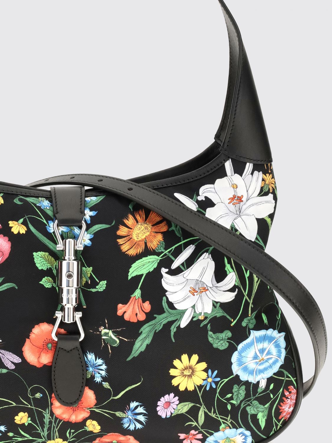 jackie 1961 floral print nylon shoulder bag with horsebit