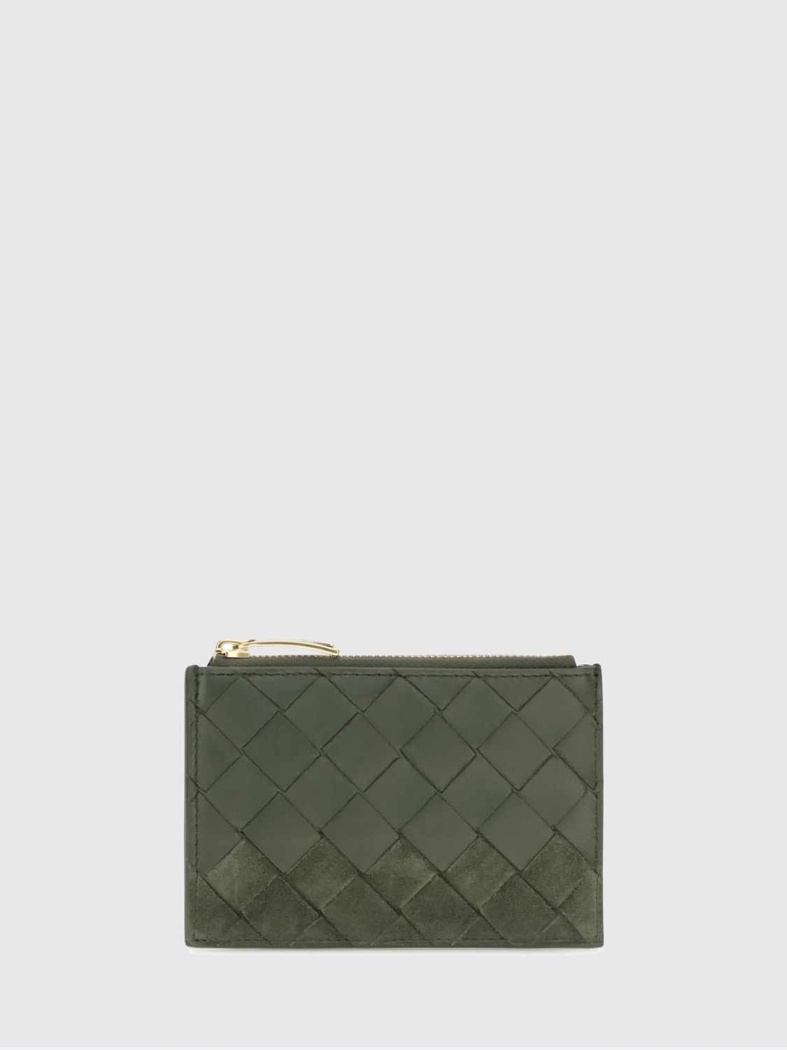 intrecciato lambskin card holder with zipped compartment