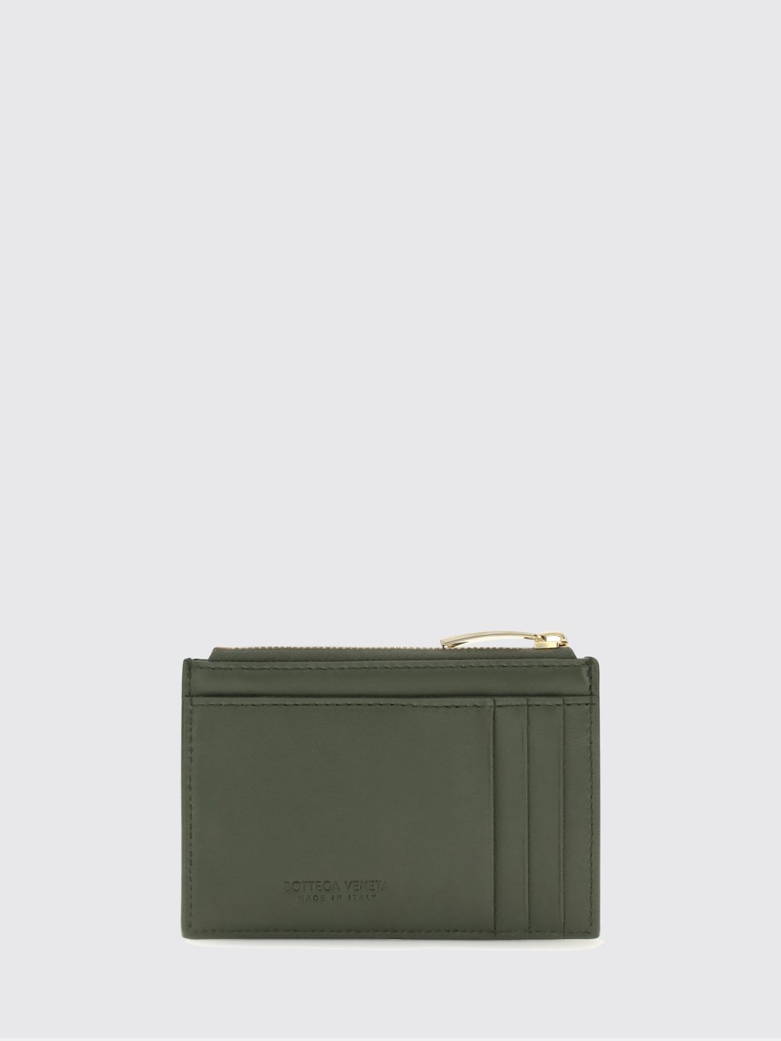 intrecciato lambskin card holder with zipped compartment
