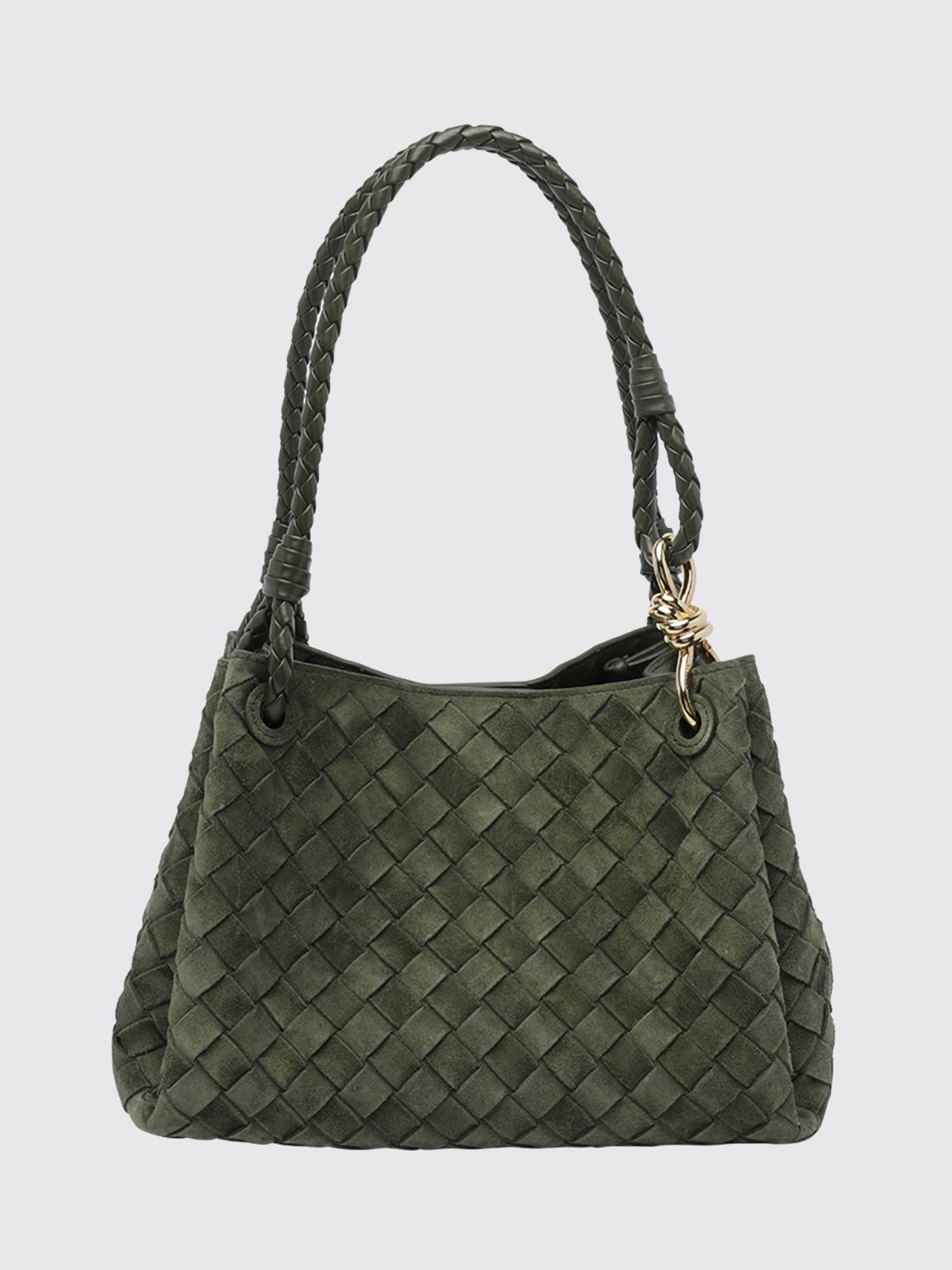 intrecciato leather shoulder bag with double handle