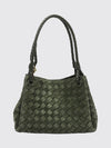 intrecciato leather shoulder bag with double handle