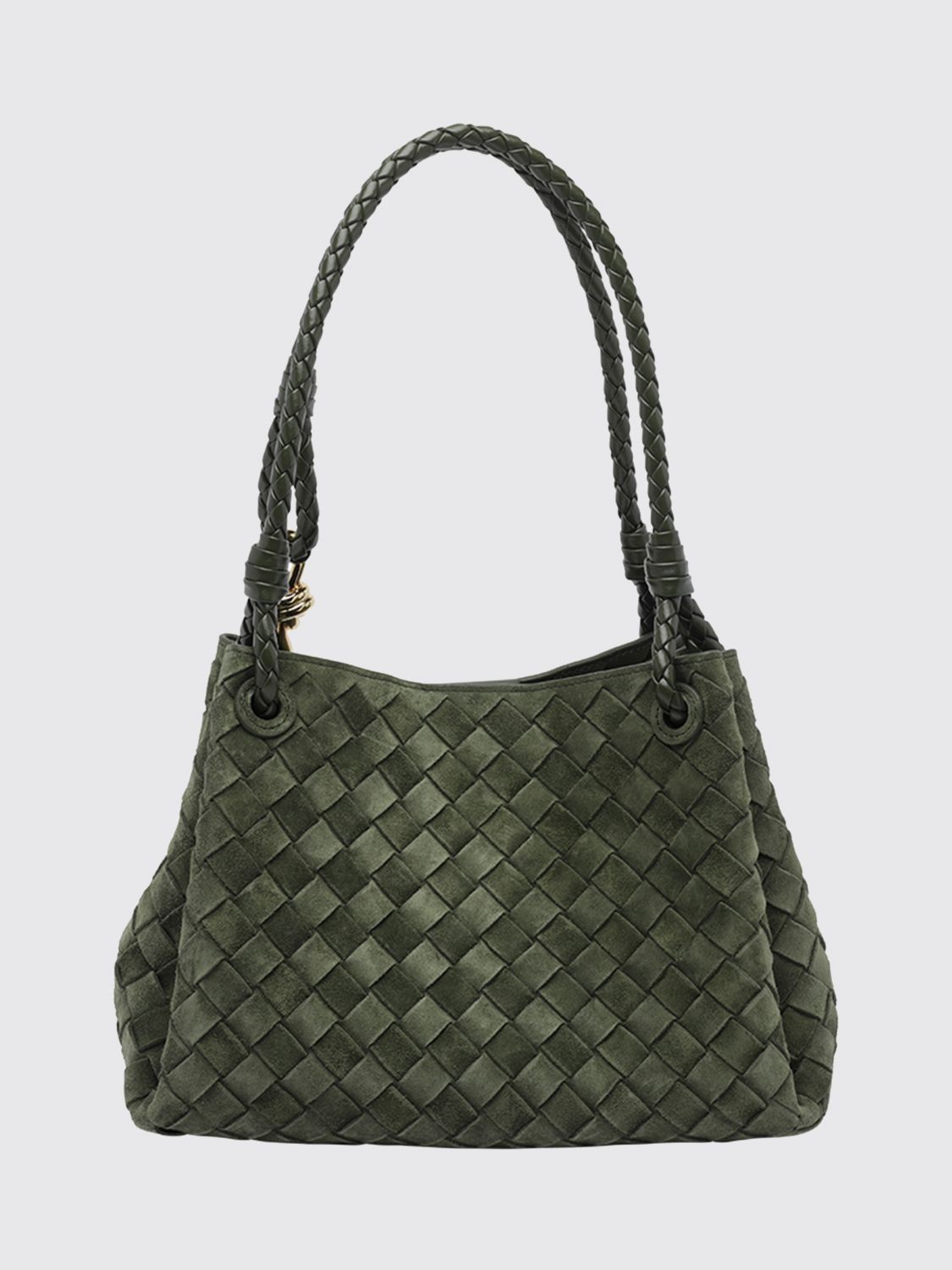 intrecciato leather shoulder bag with double handle
