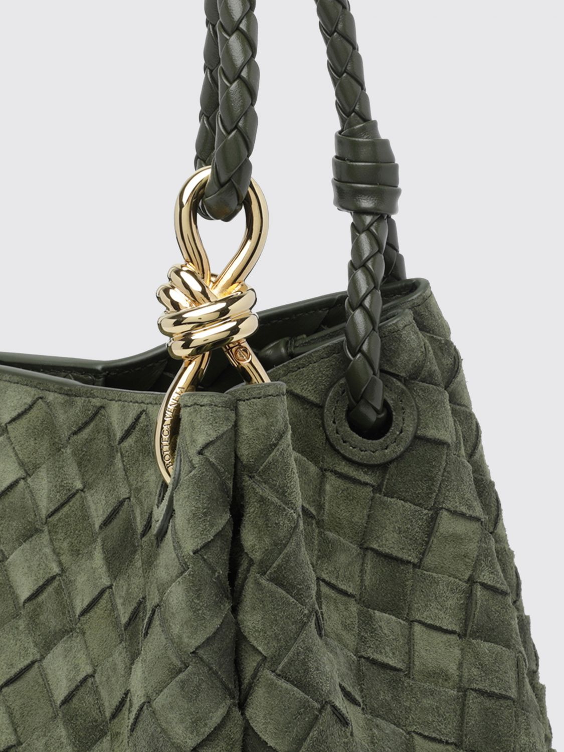 intrecciato leather shoulder bag with double handle