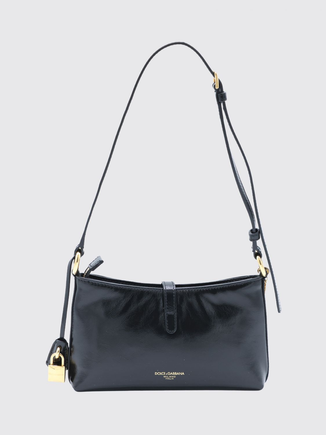 lock calfskin shoulder bag with padlock charm and zip closure