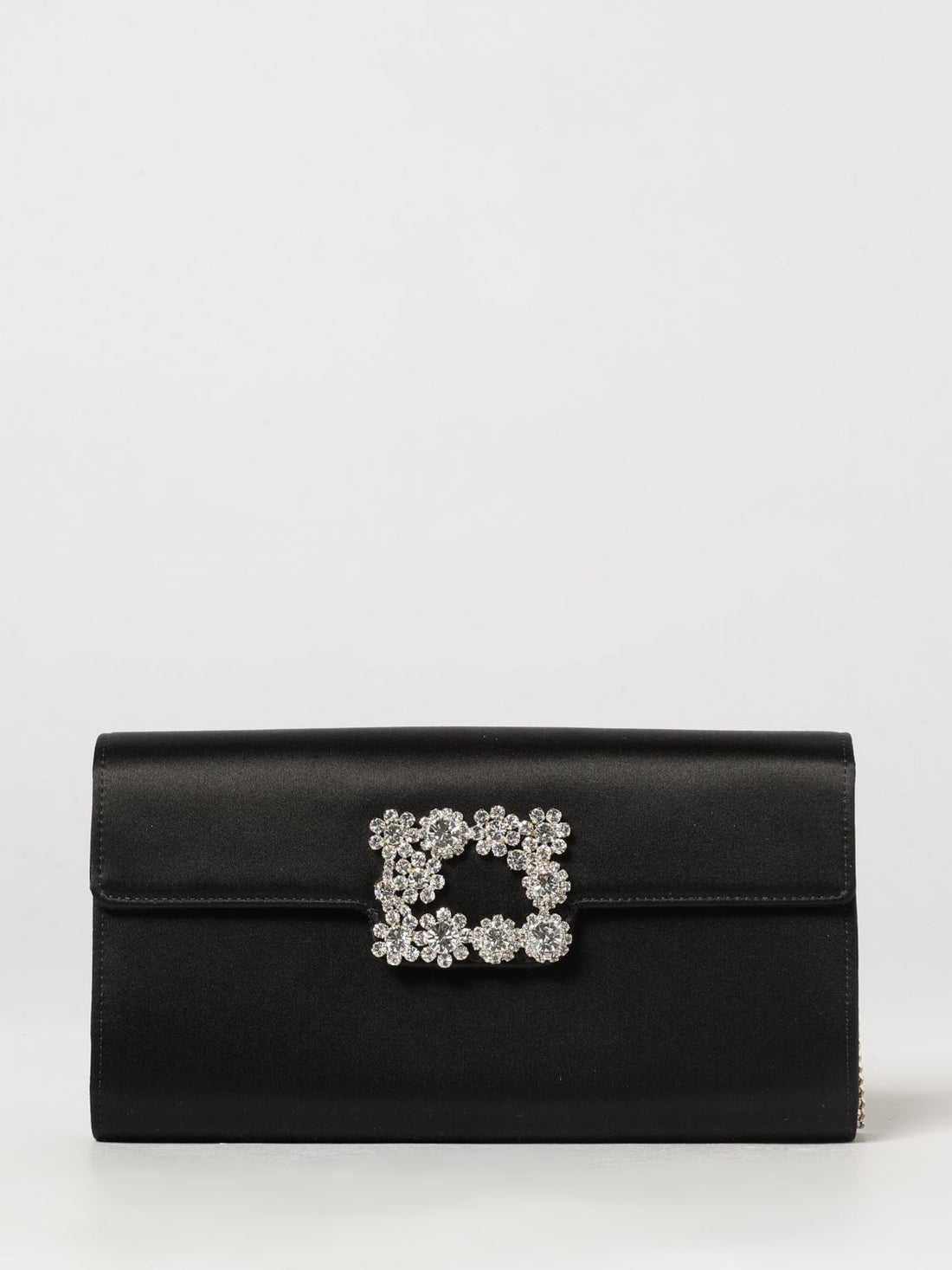 ROGER VIVIER OS flower satin clutch with crystals and metal mesh strap