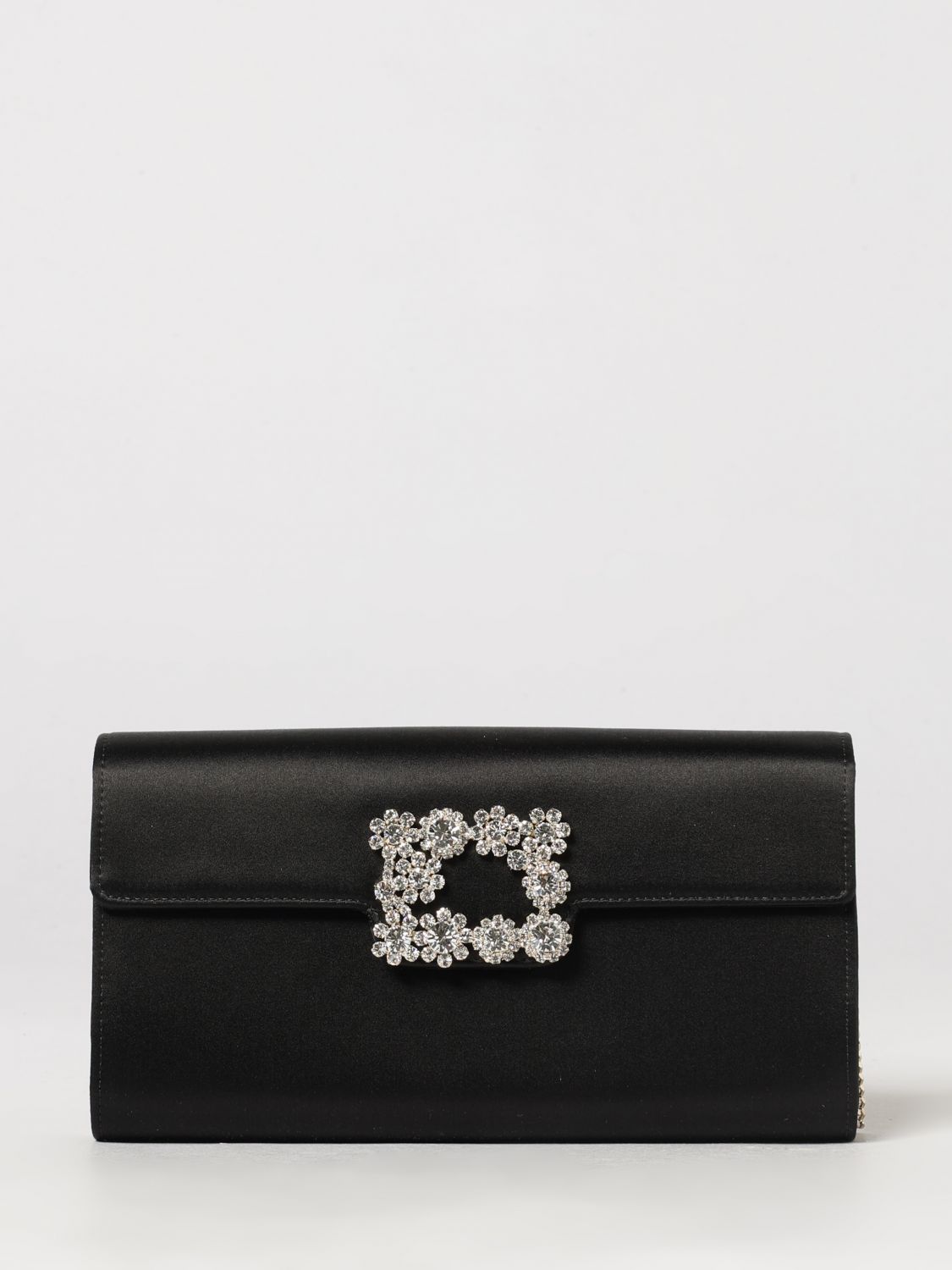 flower satin clutch with crystals and metal mesh strap