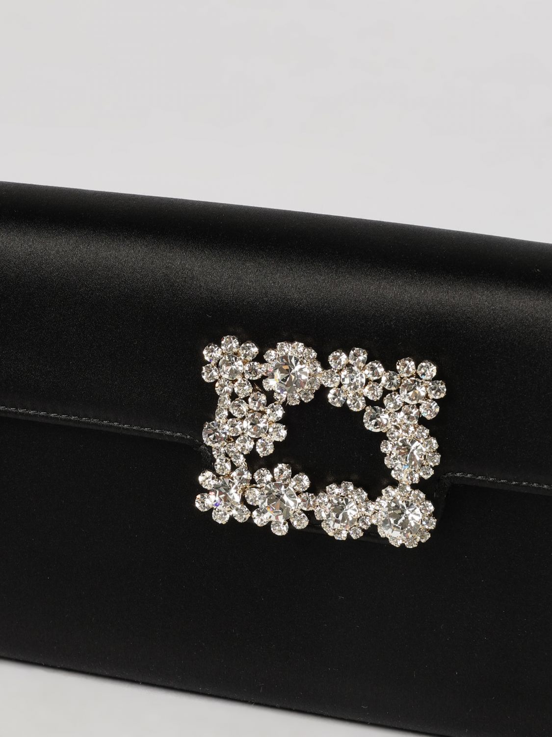 flower satin clutch with crystals and metal mesh strap