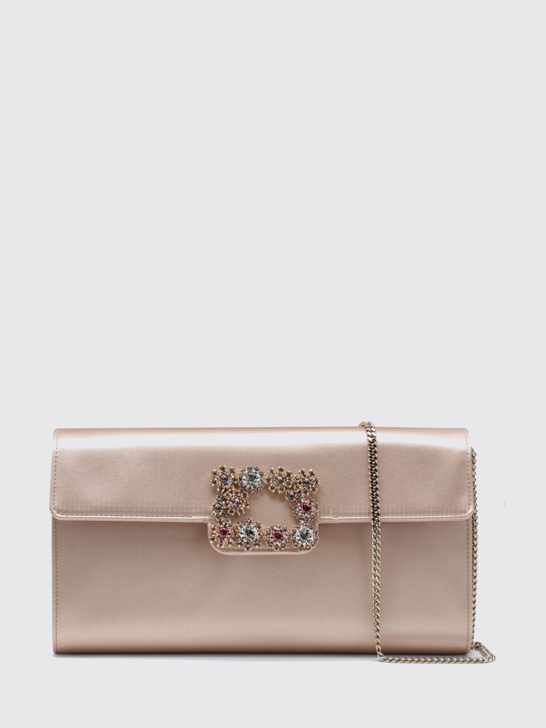 flower satin clutch with crystals and metal mesh strap