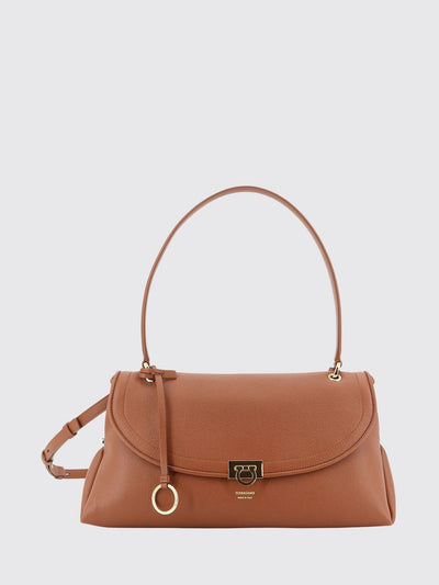 sofia hammered calfskin shoulder bag with gancini clasp
