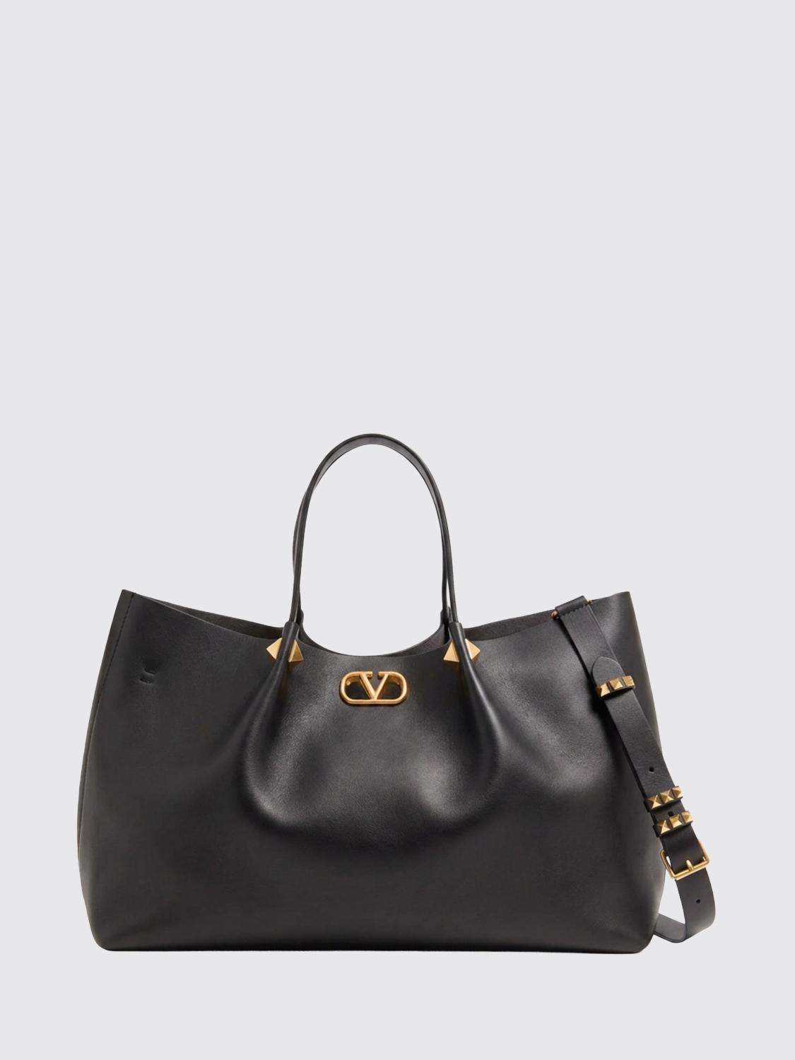 large vlogo signature studded smooth leather tote