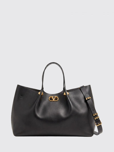 large vlogo signature studded smooth leather tote