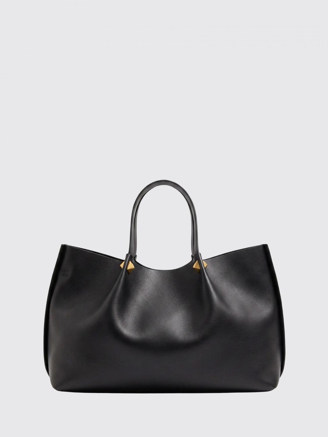 large vlogo signature studded smooth leather tote
