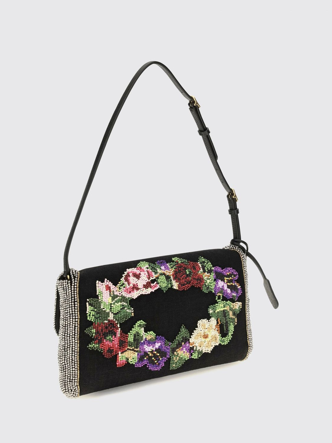 VALENTINO GARAVANI OS devain linen shoulder bag with crystal embroidery