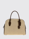 india canvas and smooth leather handbag with side padlock