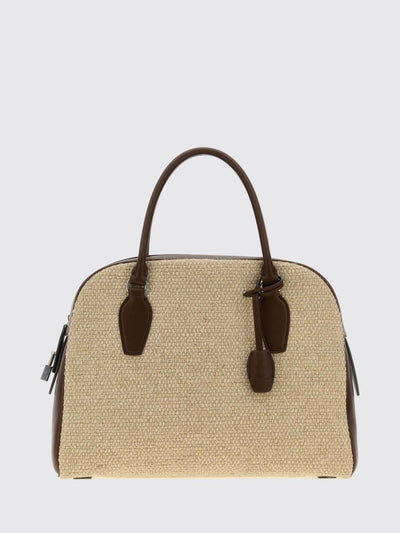 india canvas and smooth leather handbag with side padlock