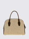 india canvas and smooth leather handbag with side padlock