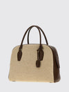 india canvas and smooth leather handbag with side padlock