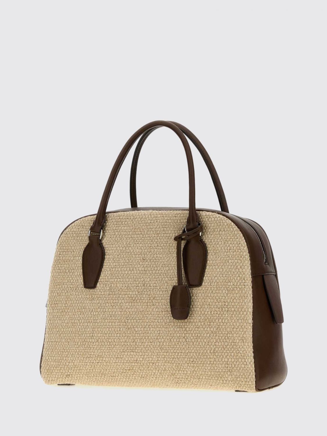 india canvas and smooth leather handbag with side padlock
