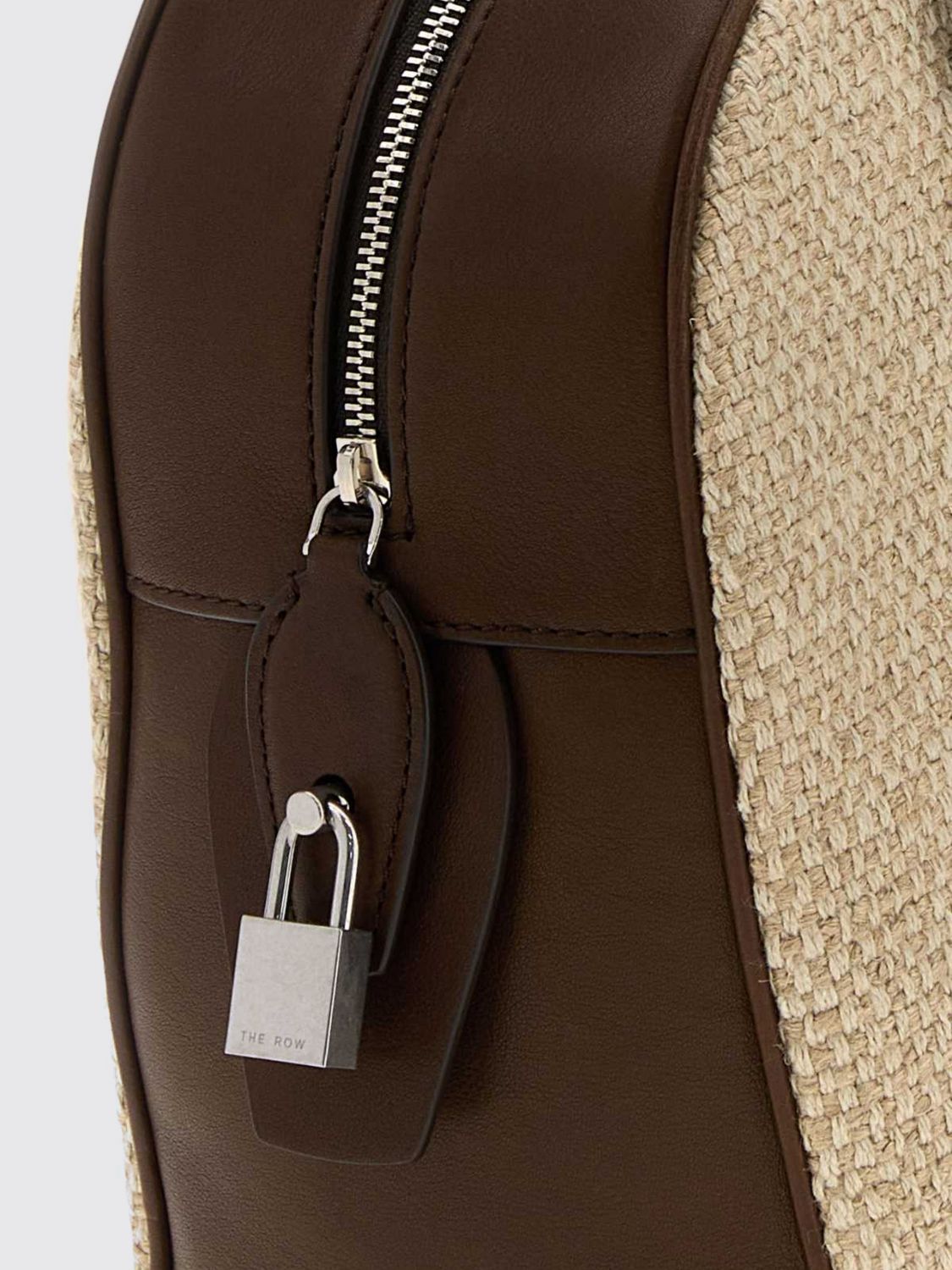 india canvas and smooth leather handbag with side padlock