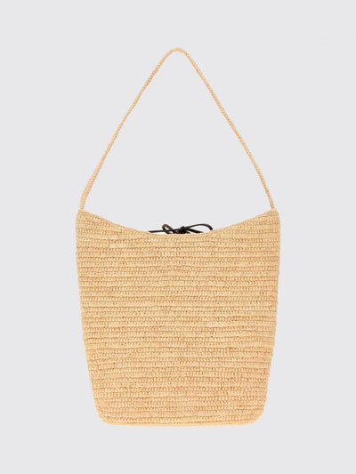 alma woven raffia bucket bag with top handle