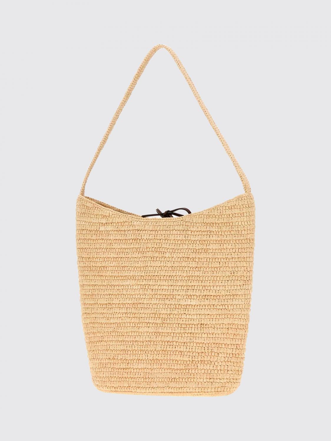 alma woven raffia bucket bag with top handle