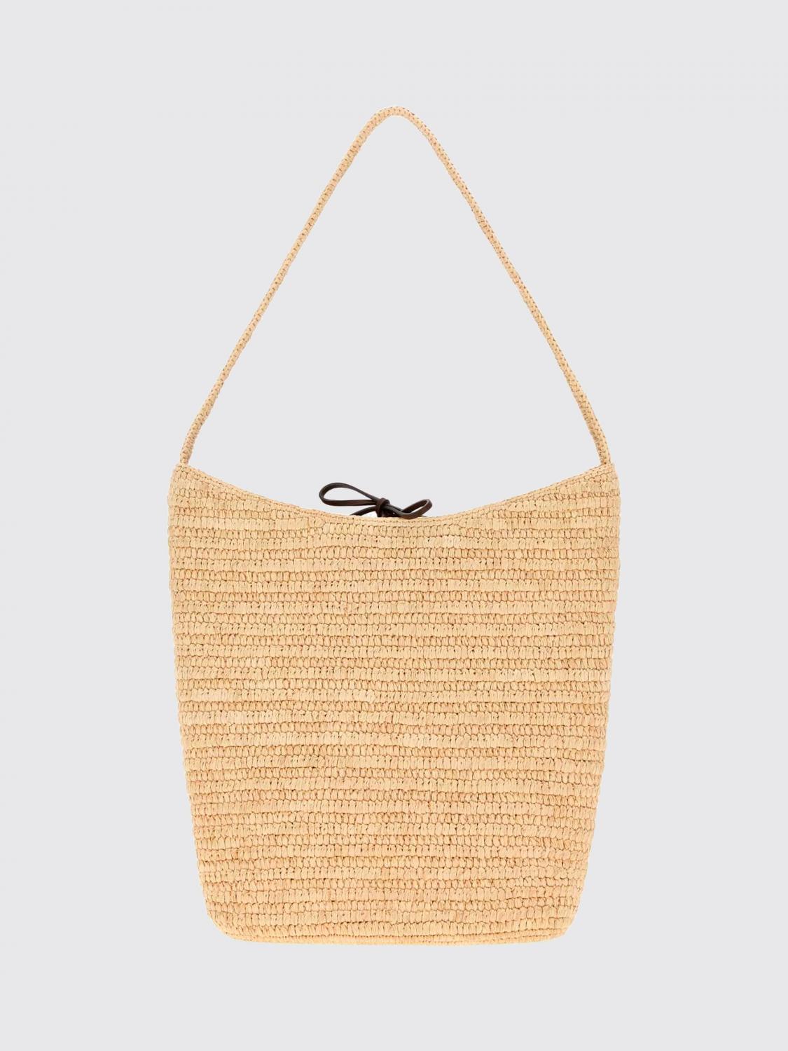 alma woven raffia bucket bag with top handle