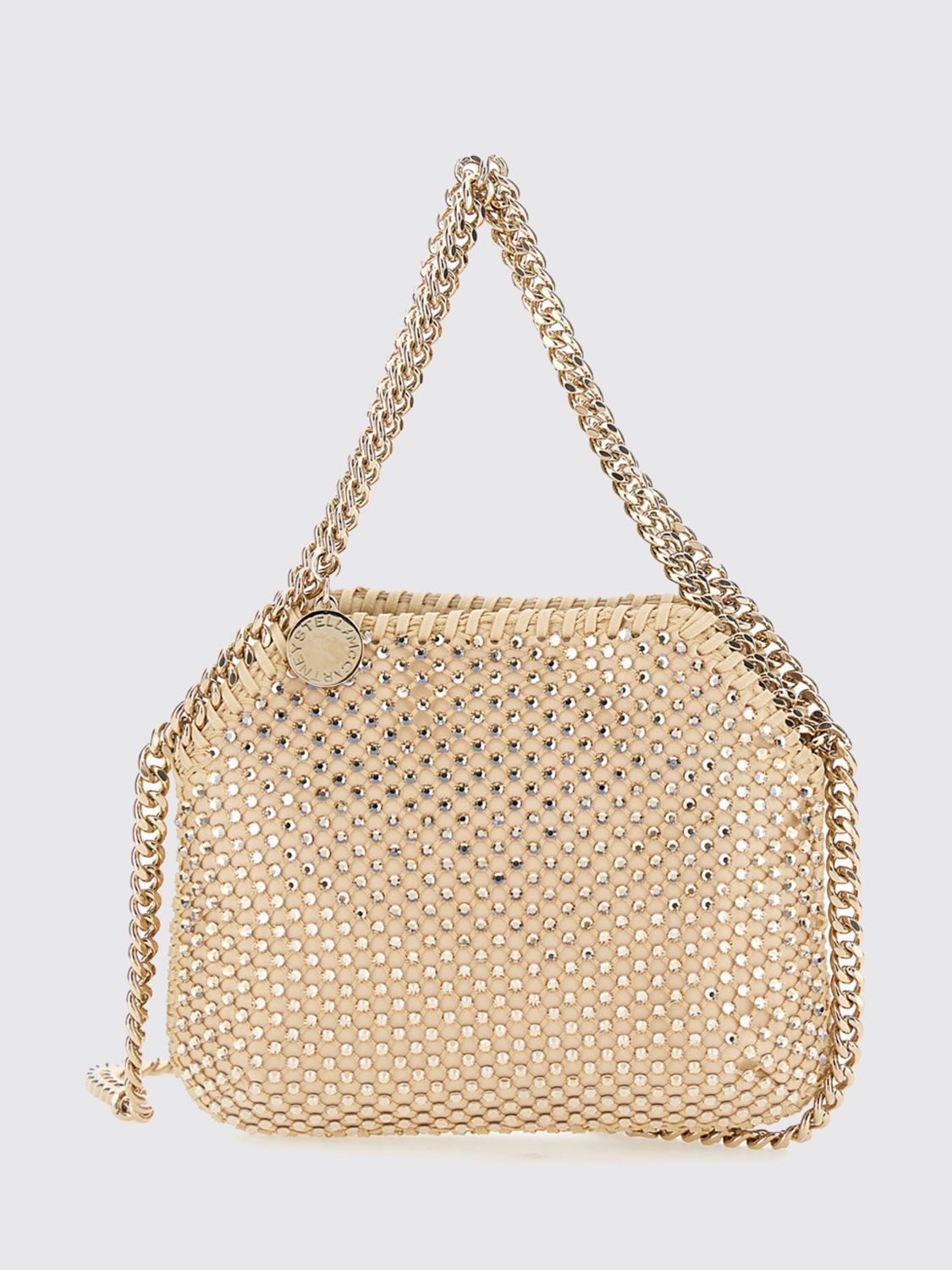 falabella mini tote bag covered in crystals with chain detail