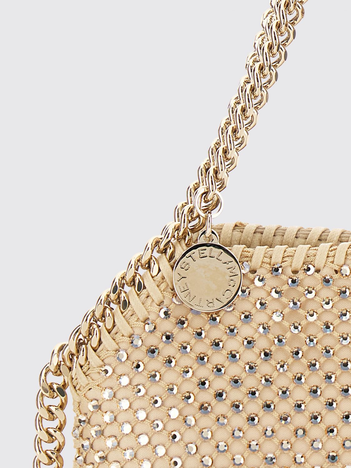 falabella mini tote bag covered in crystals with chain detail
