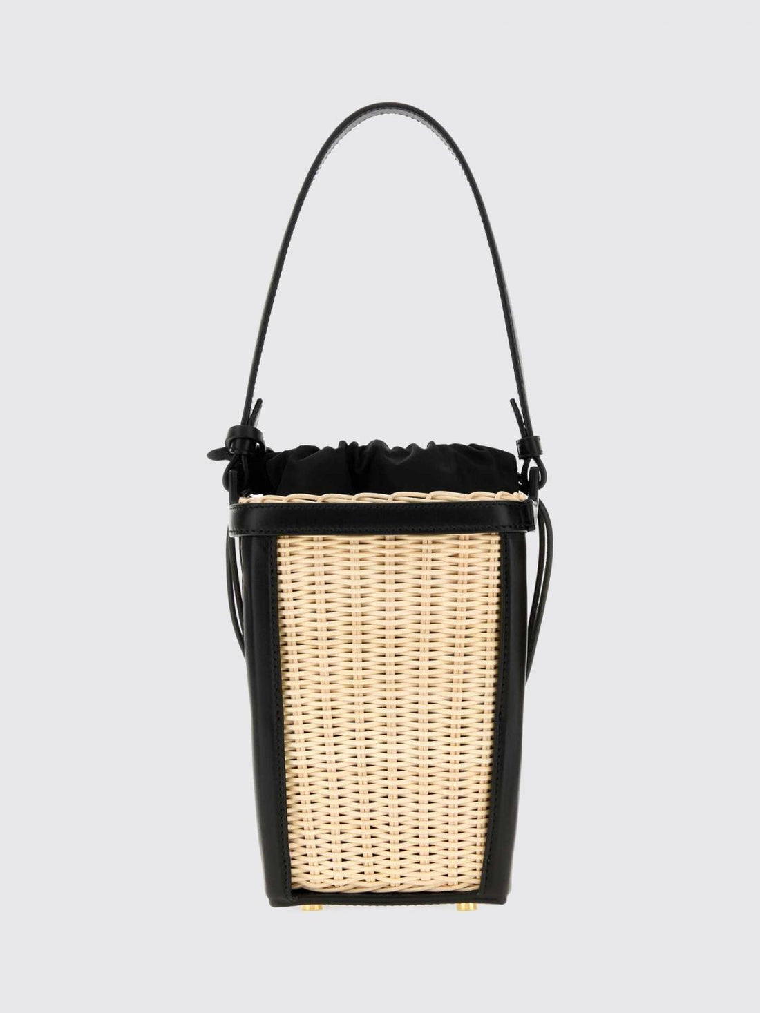 ALAÏA OS wicker and leather mini bucket bag with drawstring closure