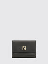 tri-fold leather wallet with ff monogram and snap button closure