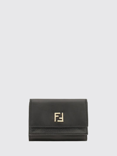 tri-fold leather wallet with ff monogram and snap button closure