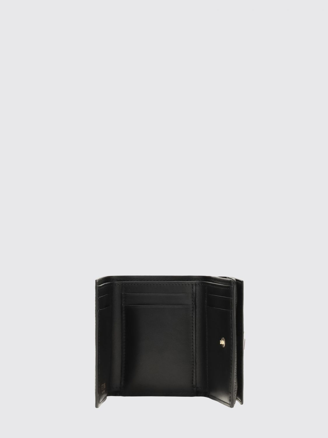 tri-fold leather wallet with ff monogram and snap button closure