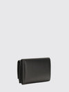 tri-fold leather wallet with ff monogram and snap button closure