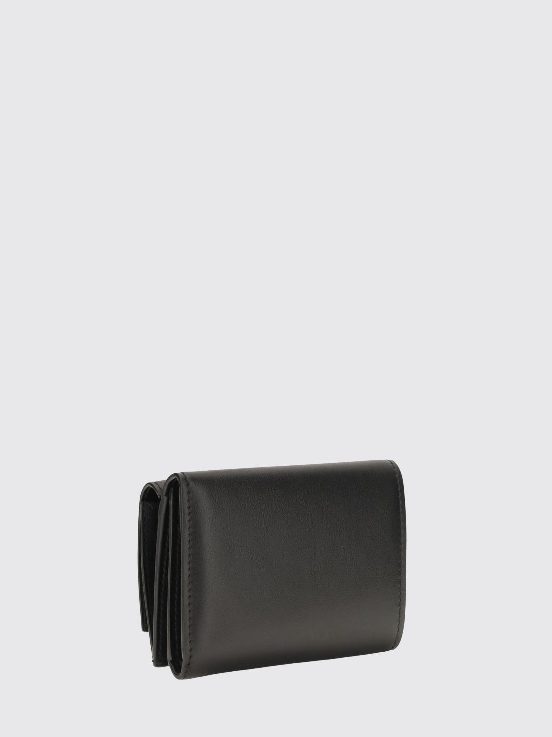 tri-fold leather wallet with ff monogram and snap button closure
