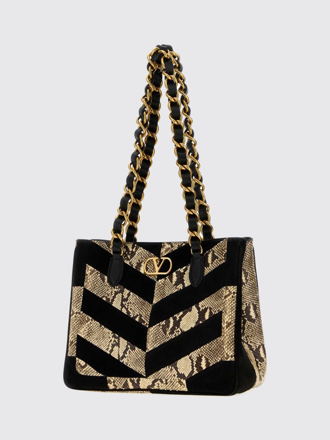 python print and chevron motif shoulder bag with vlogo