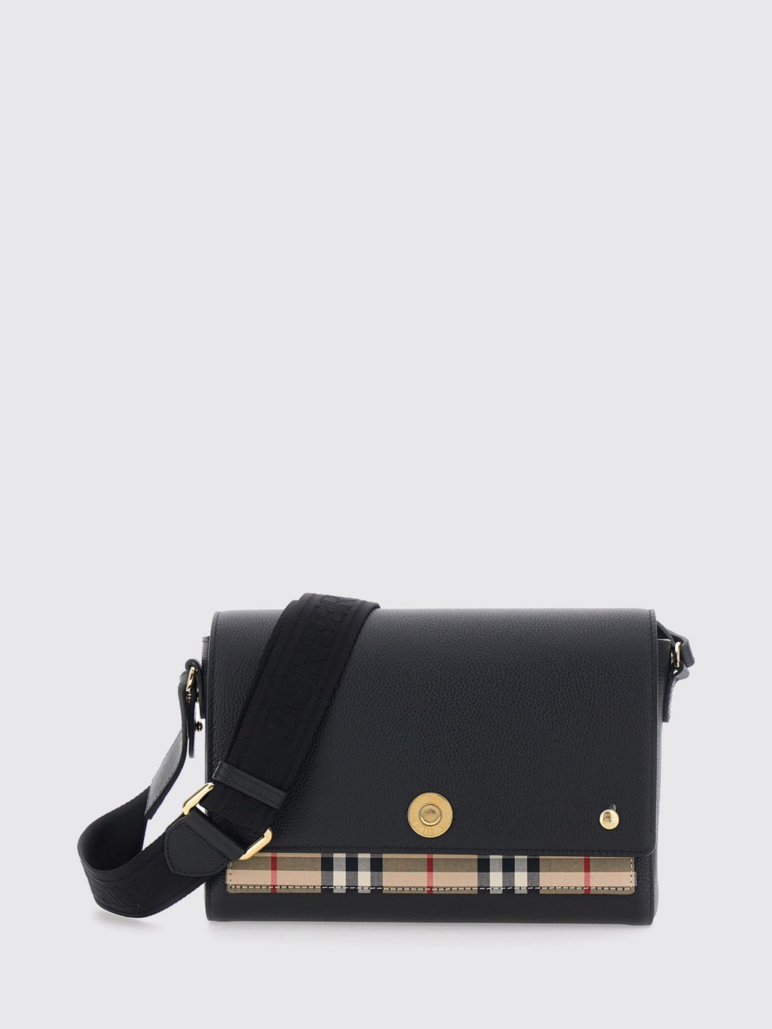 note check coated cotton crossbody bag with leather details