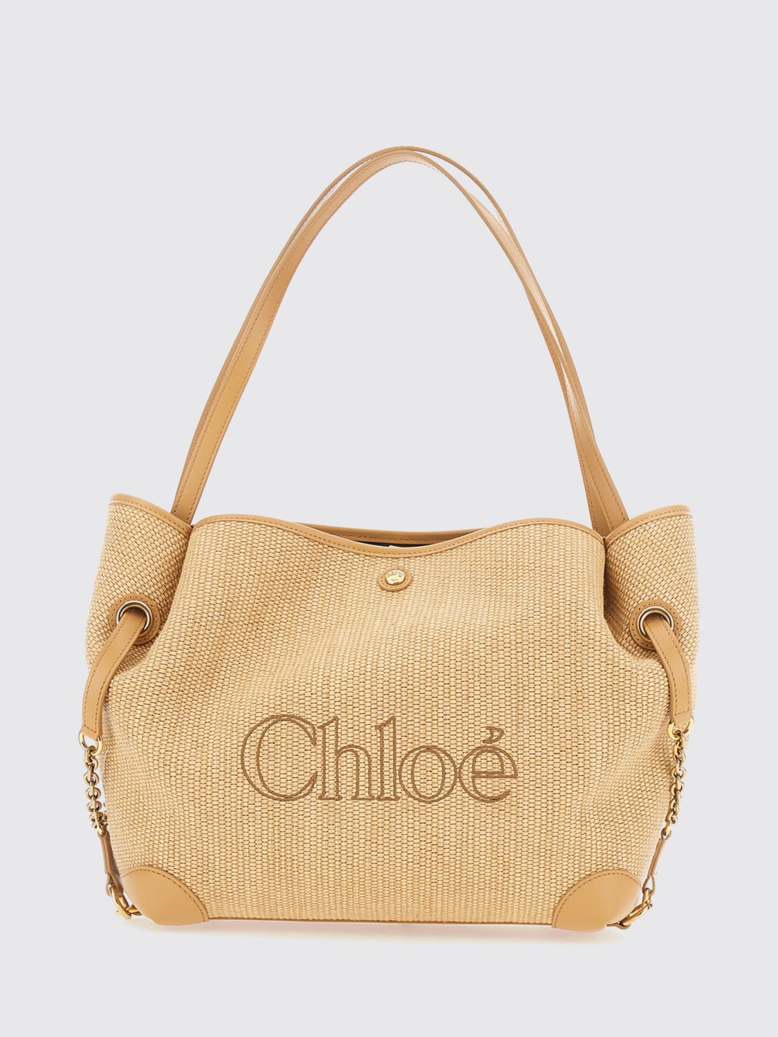 clover linen and cotton shoulder bag chloé with jacquard logo