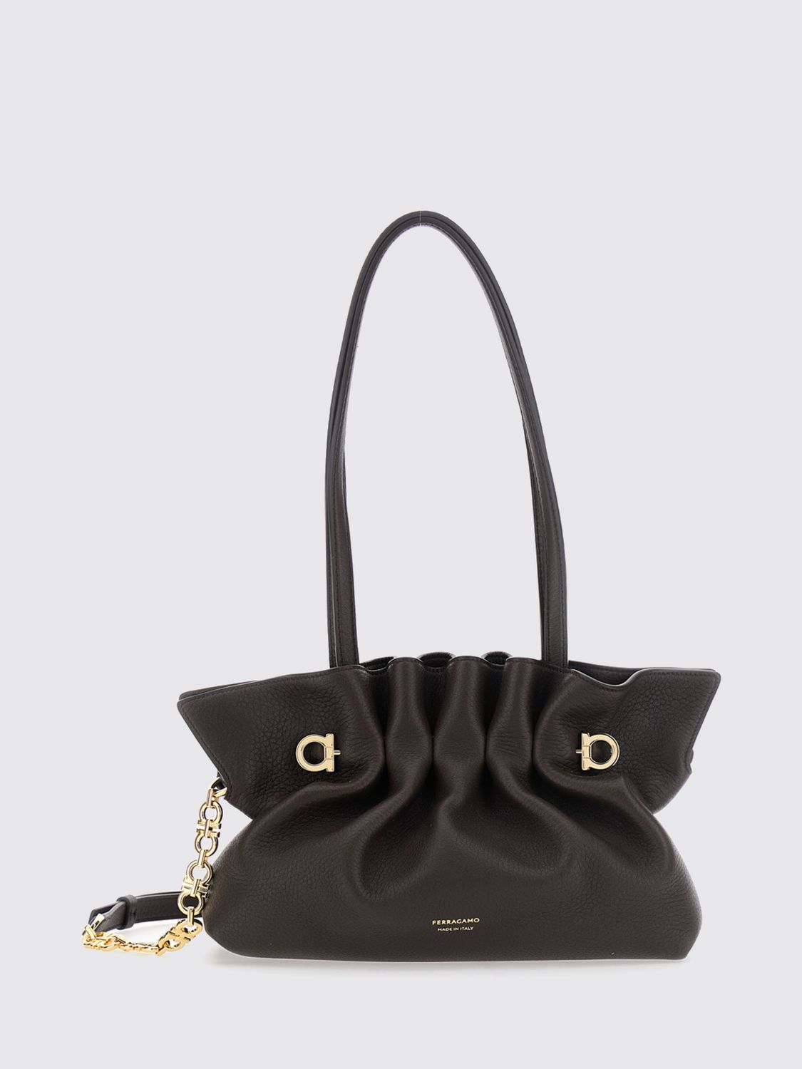 soft draped nappa leather shoulder bag with double handle