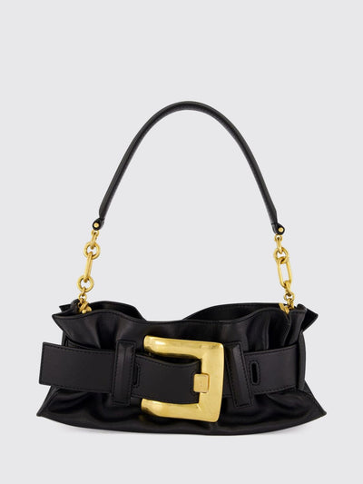 anthem ruched smooth leather shoulder bag with logo buckle