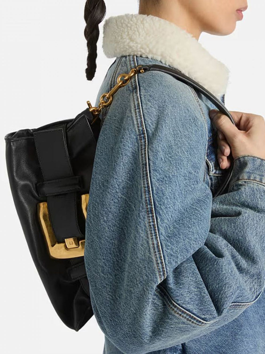 BALMAIN OS anthem ruched smooth leather shoulder bag with logo buckle