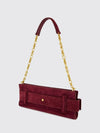 anthem suede shoulder bag with logo buckle and chain strap