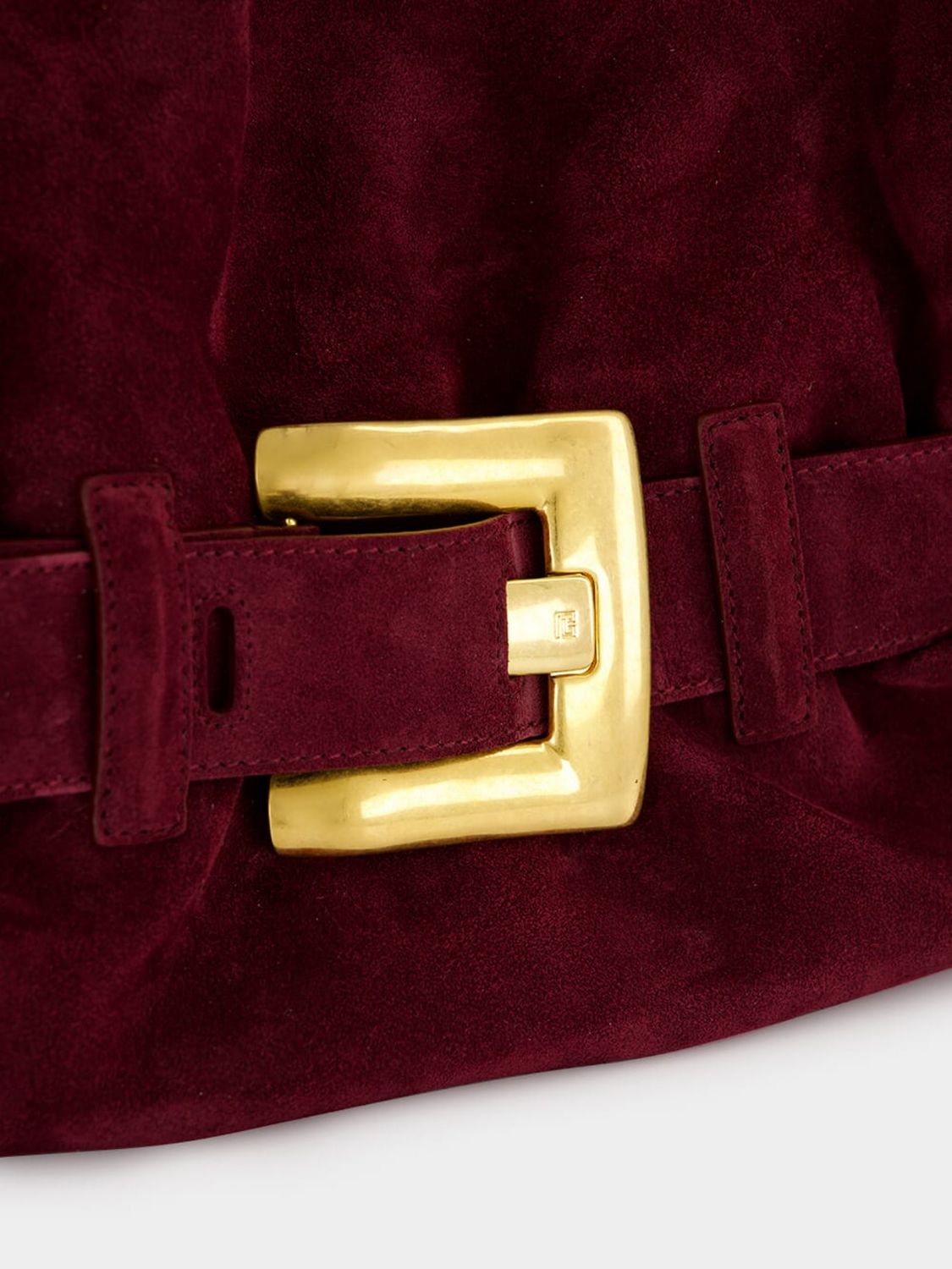 anthem ruched suede calfskin shoulder bag with buckle detail