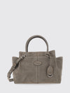 leather and suede handbag with double handle and logo charm