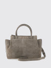 leather and suede handbag with double handle and logo charm