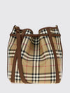 vintage check cotton bucket bag with leather trims