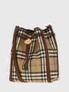 vintage check cotton bucket bag with leather trims