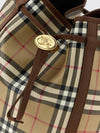 vintage check cotton bucket bag with leather trims
