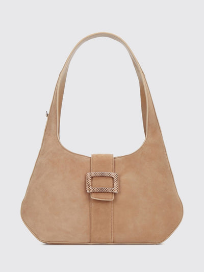 belle vivier suede hobo bag with engraved plaque