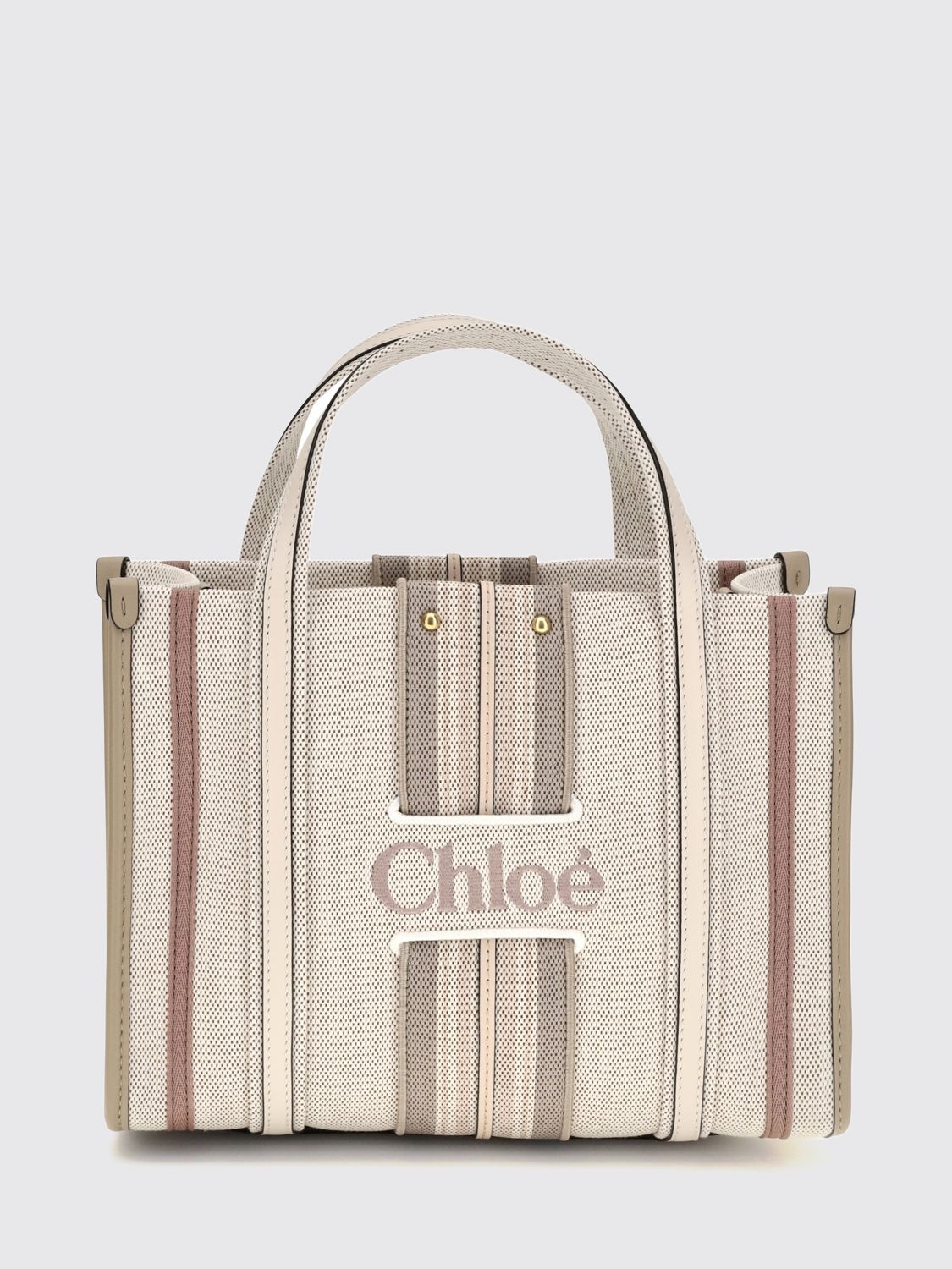 woody loop chloé multicoloured stripe canvas handbag with embroidered logo